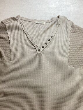 We The Free Beige Waffle V-Neck Henley Sweater